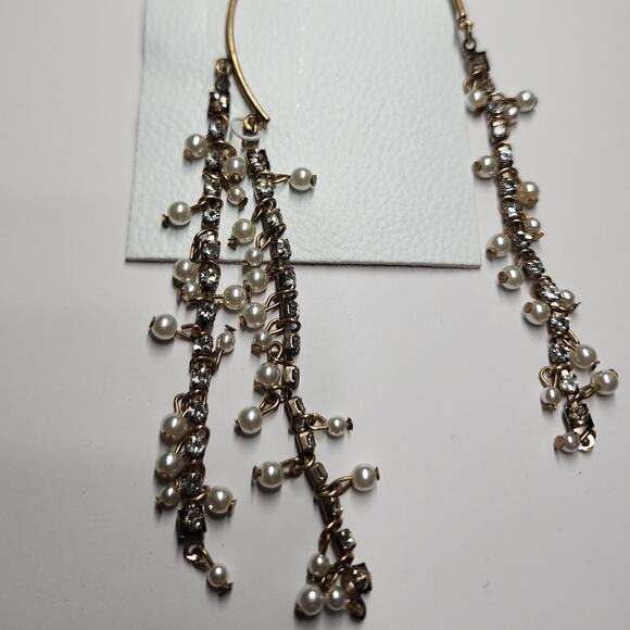Free People Judy Pearl Ear Chain Cuff Gold Earring Dangle Rhinestone Ear Party - Picture 6 of 11